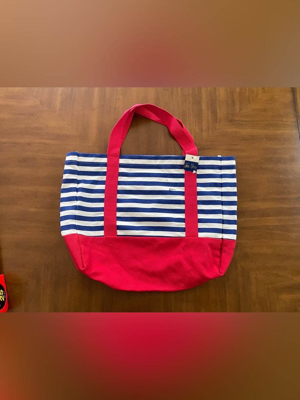 Striped Canvas Tote Bag with Two Small pouches